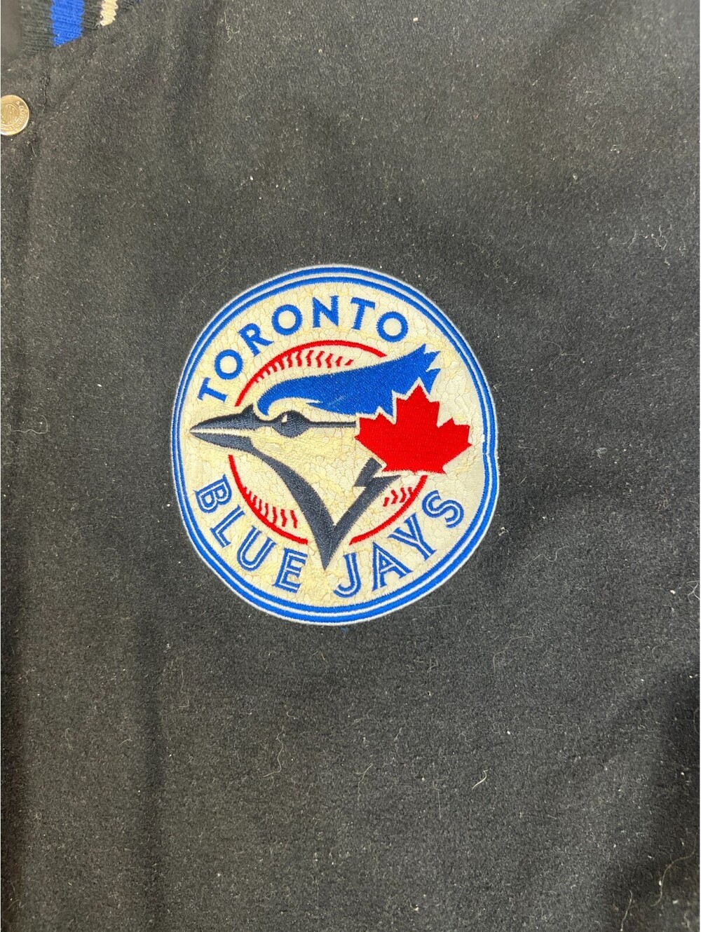 Vintage JH Design Toronto Blue Jays Varsity Jacket Black Royal Blue XL Damaged - Picture 5 of 13